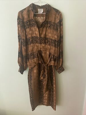 VTG FRANCESCA OF DAMON FOR STARINGTON DRESS brown black silk 80s belted  size 8 | eBay