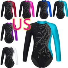 Girls Shiny Ballet Dance Leotard Gymnastics Ice Skating Jumpsuits Dancewear