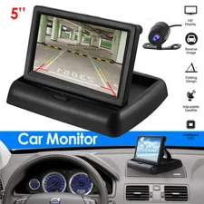 5" LCD Screen HD Car Monitor Backup Camera Rear View Parking System Foldable