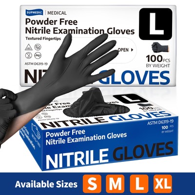 Medical Nitrile Exam Gloves, Black, Powder-Free Food-Safe Clean Disposable Glove