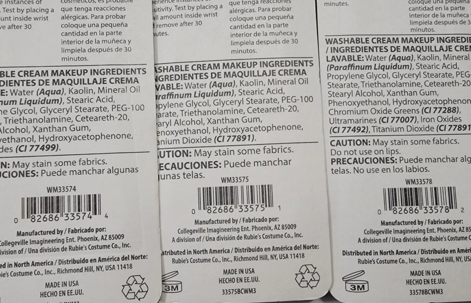 Rubíes Crema Maquillaje Halloween Cosplay Pintura Facial Negro Verde y Blanco Lote de 3 Foto 4 de 4