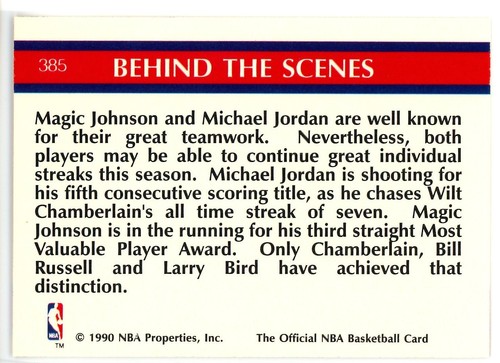 MICHAEL JORDAN / MAGIC JOHNSON 1990-91 NBA HOOPS SUPER STREAKS BULLS #385 🔥 - Picture 2 of 2