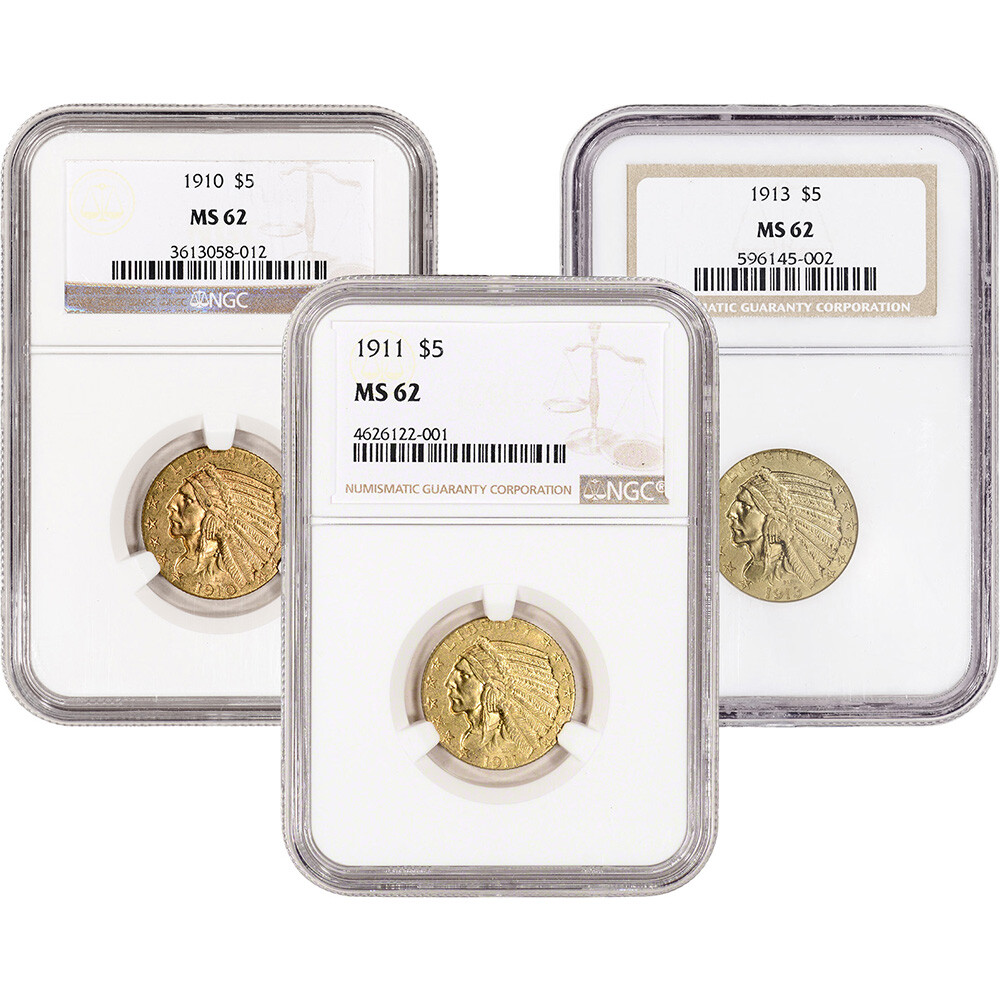 激レア！Indian Eagle メット USA直輸入 新品 US Gold $5 Indian Head Half Eagle - NGC MS62 - Random Date and