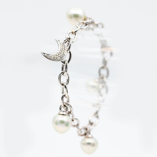 Armband 750/18K Weißgold Südsee Perle Diamanten ca 0.80 ct TW/VS 18 cm - 第 1/3 張圖片