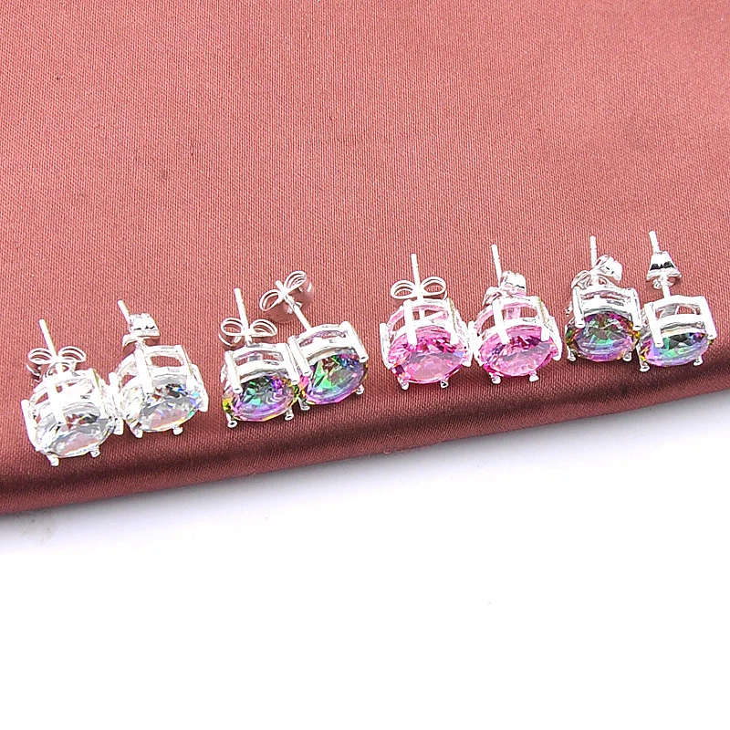 Juego de 4 aretes de compromiso de topacio místico topacio rosa circón blanco Foto 3 de 4