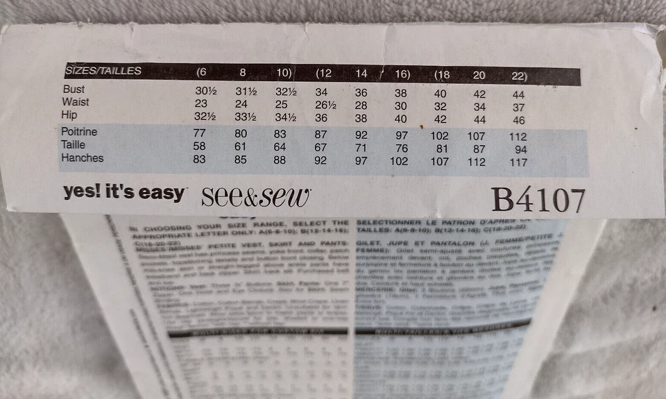 See & Sew Pattern B4107 Misses Vest Skirt Pants Easy 6 8 10 Uncut - Image 3 of 4