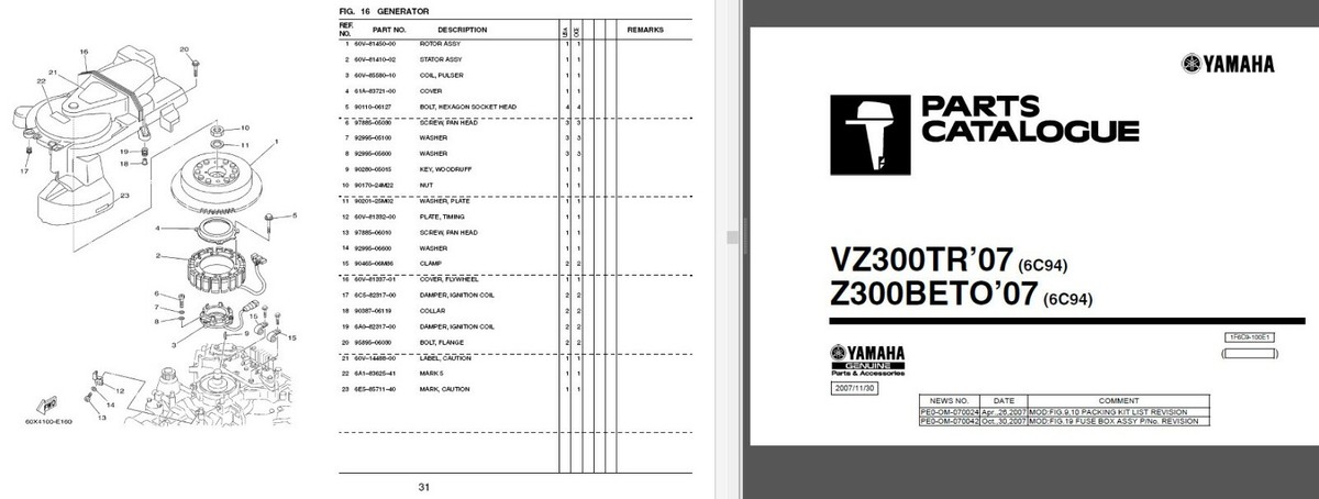 YAMAHA VZ300 (VZ300TR) Outboards Service ,Owner's and Parts