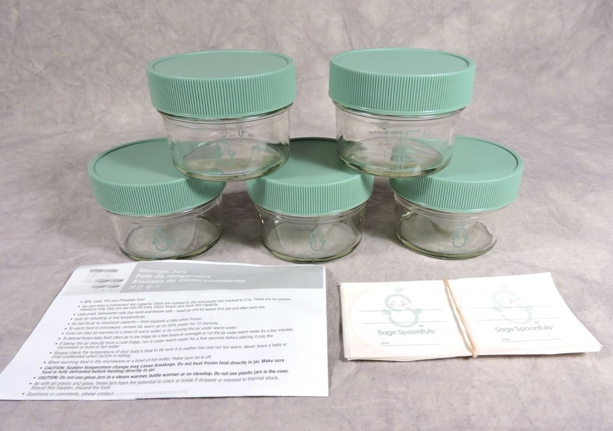 Lot Sage Spoonfuls oz Glass Baby Food Jars w/Labels