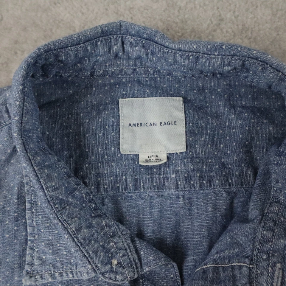 Camisa American Eagle Para Hombre Grande Informal Bolsillo Abotonado Lunares Manga Corta Foto 2 de 4