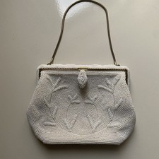 Abend Handtasche Theatertasche Perlen bestickt weiß elegante Abendmode top