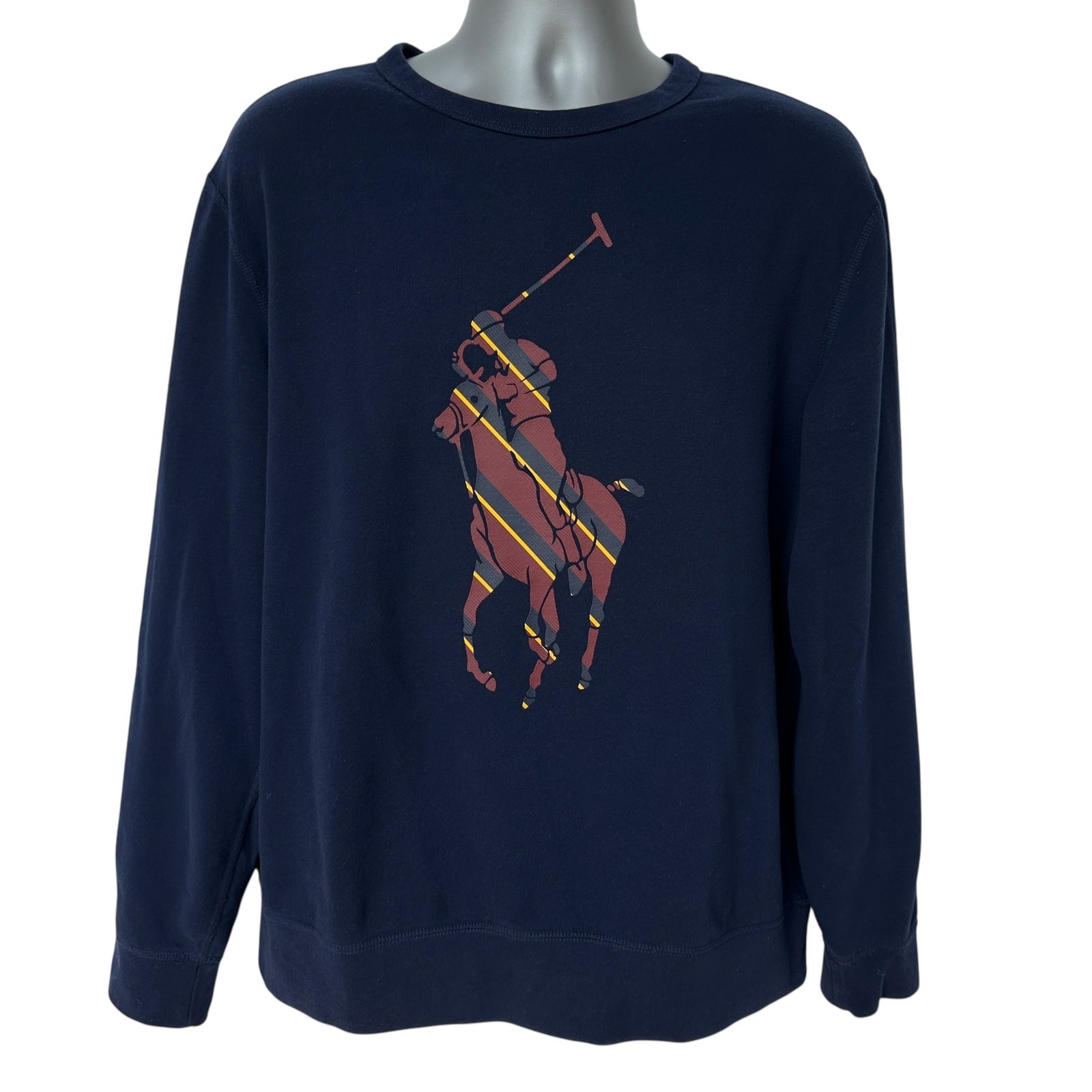 Polo Ralph Lauren Felpa Navy Giallo Borgogna Big Pony Pullover Uomo Large