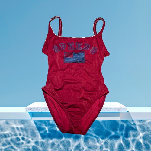 VTG SPEEDO One Piece Swimsuit AMERICAN FLAG Maroon LINED High Cut Women's Sz 12