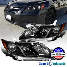 Fits 2007-2009 Toyota Camry Projector Headlights Black Head Lamps 07-09 Pair