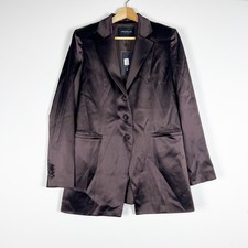 NEW Lafayette 148 New York Jaqueline Reverie Satin Button Blazer Jacket Truffle
