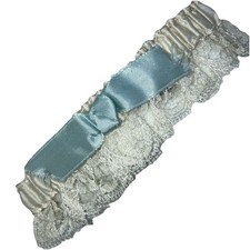 Vintage 1960  s White Lace Blue Satin Bow Stretch Garter for Wedding Bridal Toss