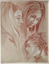 RED CHALK Portraits Drawing 16"x12" Onelio Marrero Signed Original W C.O.A.