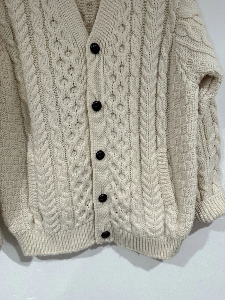 Винтажный LL Bean шерсти рыбака кардиган свитер размер M Ирландии кабель трикотажа слоновой кости - Изображение 2 из 4