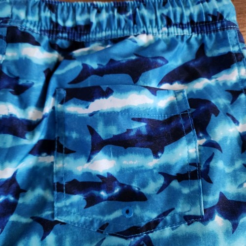LANDS END BATHING SUIT SHORTS YOUTH BOYS LARGE BLUE SHARK ALL OVER PRINT UPF 50 - Picture 5 of 10