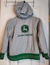 John Deere Reversible Jacket Hooded Green Gray Full Zip Coat Youth Size 8