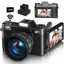 4K Digital Camera for Photography  Vlogging, 56MP YouTube compact, Black