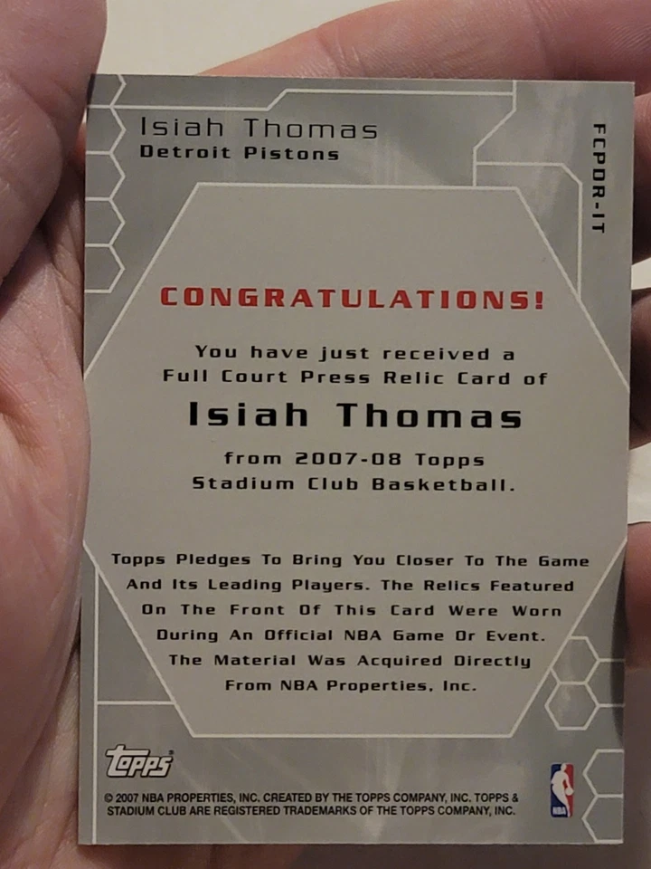 Camiseta deportiva Topps Finest Isiah Thomas Full Court Press 2007 #/199 parche pistones Foto 3 de 3