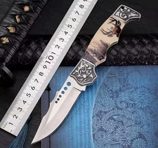 Collectible Deer Decorated Handle Folding Knife - Stainless Steel Blade