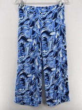 LILLY PULITZER Pants 2 Avery Cropped Crepe Printed Wide Leg Elastic Waist Blue