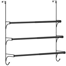 Adjustable Over the Door Triple Towel Rack with Hooks,Black