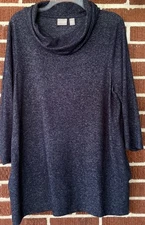 Chico’s Blue Fuzzy Cowl Neck Long Sleeve Knit Top with Pockets Size 2 (Large)