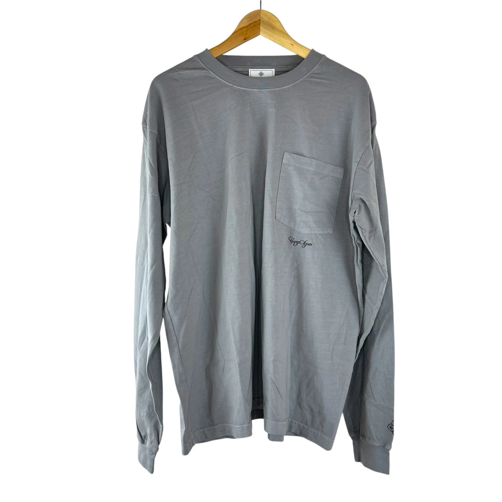 Camp Aspen Long Sleeve Pocket Shirt Mens Size XL Boulder Gray Crew Neck Cotton