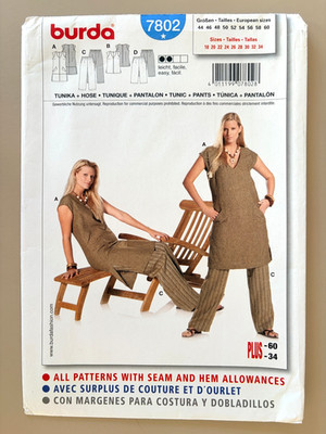 Burda Misses' Tunic,Top,Pants Pattern 7802 Size 18-34 UNCUT