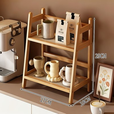 2/3 Tier Bamboo Countertop Organizer,Trapezoidal Storage Rack Vintage Boho Style