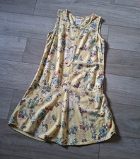 Next Yellow Floral Linen Mix Tunic Dress Boho Holiday Embroidered Trims UK12