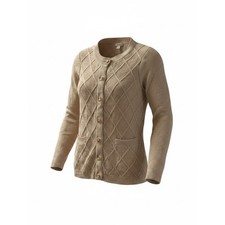L.L. Bean Diamond Cable-Front Button Cardigan - Tan
