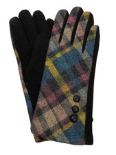 Womens Pink  Blue Button Plaid Stretch Fit Texting  Tech Touchscreen Gloves