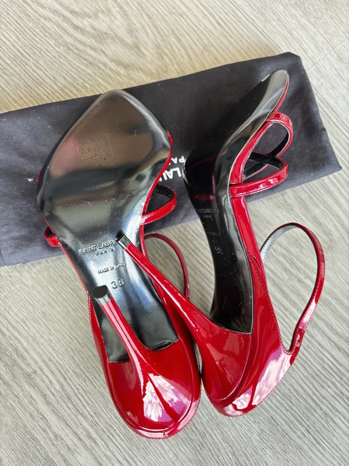 Saint Laurent Paris Women's Size 8 Red Patent Leather Tribute YSL Strappy Heels - Image 3 of 4