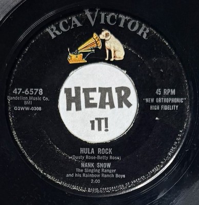 50s Rockabilly Hawaiian 45 HANK SNOW Hula Rock / Conscience I'm Guilty RCA hear