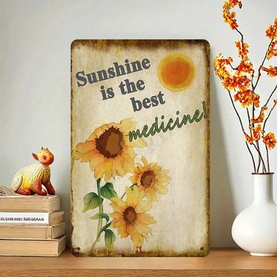 Vintage Sunshine Sunflower Metal Sign Retro Wall Decor for Garden Home Kitchen
