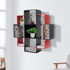 Wall-Mounted Bookshelf with 9 Compartments - Modern PVC 3-Tier Design