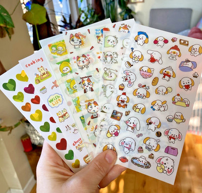 Big Lot Of Cute Kawaii Korean + Japanese Stickers: Whales, Dogs, Cats, Hearts