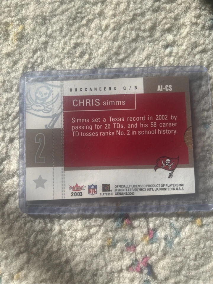 Fleer Genuine Insider Chris Simms 2003 autógrafo Buccaneers Foto 2 de 2