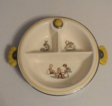Vintage 1940s Child Warming Dish Divided Plate Nursery Storybook Animals