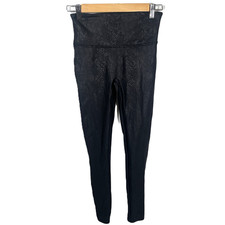 Spanx Faux Leather Foiled Snake Leggings Womens Medium Black Pull On