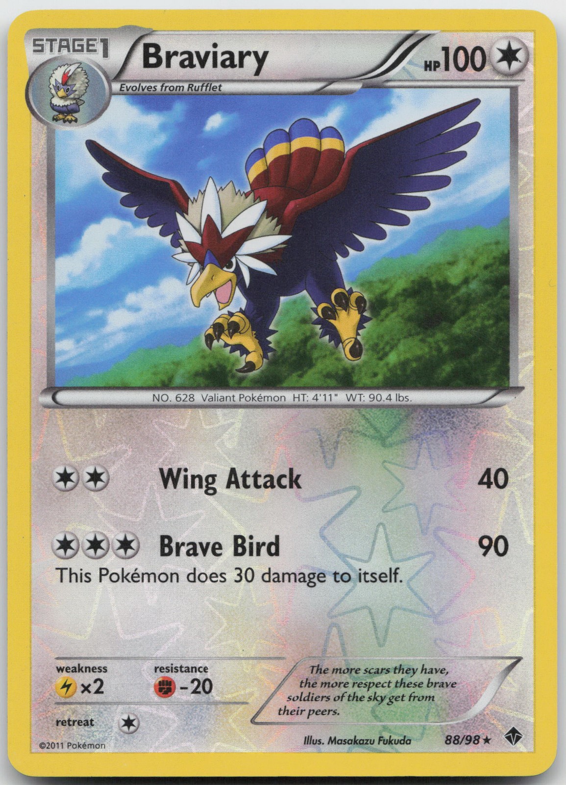 Braviary Reverse Holo Rare Emerging Powers 88/98 LP