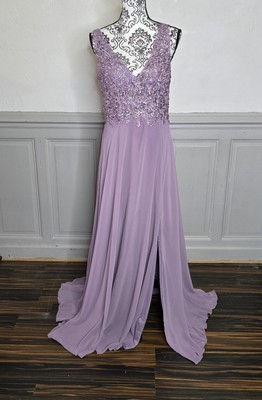 Abendkleid Flieder lang Büste Spitze und Strümpfe Chiffon Gr. 46 Zeremonie 