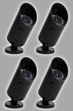 4 Fake Security CCTV Camera Dummy Camera Black w/ Flashing Red LED Light
