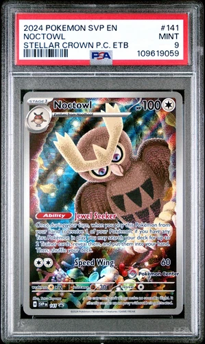 2024 POKEMON STELLAR CROWN POKEMON CENTER ETB PROMO SVP #141 NOCTOWL PSA 9