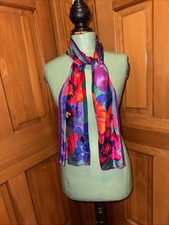 Linda Allard Ellen Tracy Silk Scarf Purple Red Floral Bohemian Rectangle