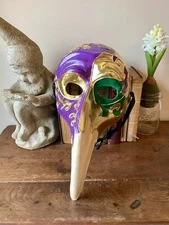 Super Cool Mardi Gras Plague Doctor Long Bird Nose Mask 14x7” Purple Gold Green
