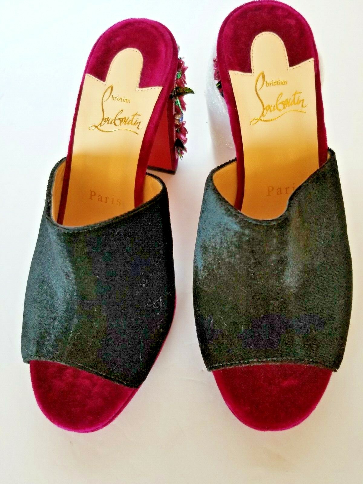 New Christian Louboutin Donaflor Velvet Platform Red Sole Slide Sandal Pump 37 image 4